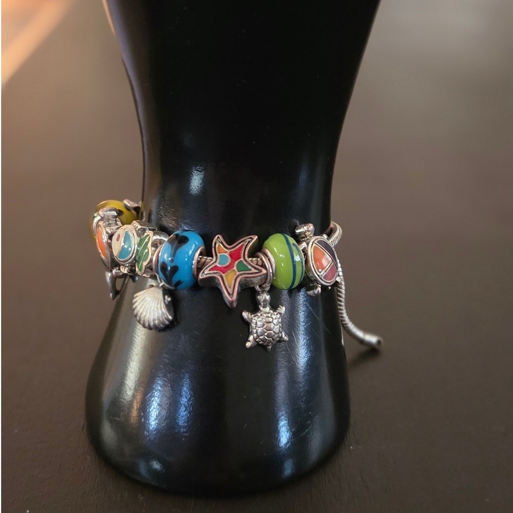 Multicolor Ocean Sea‎ Life Charm Bracelet Silver Tone Adjustable Turtle Starfish